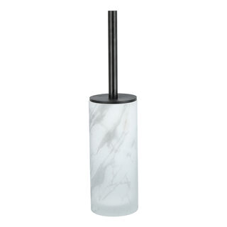Toilet Brush Holder With Stainless Black Pole, Bristle Brush And Silicon Lid