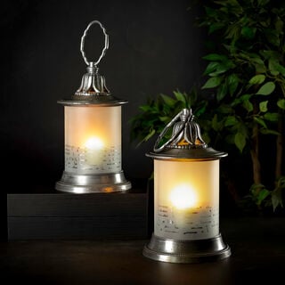Aluminium Lantern Amber Frosted Glass Shiny Silver Finish