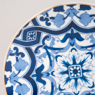 دلتي طقم فناجين قهوة تركي بورسلان لون ذهبي وأزرق 12 قطعة