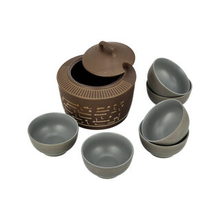 La mesa brown porcelain soup tureen set 6 pc