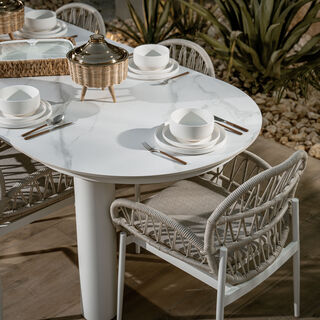 Homez 7 pcs diamond woven aluminum dining set, beige