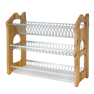 Alberto 3 Layers Rubber Wood&nbsp;With Aluminium Dish Rack