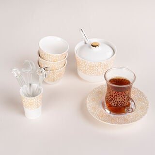 Zukhroof 28 Pieces Porcelain Tea And Coffee Set Othmani Yellow 