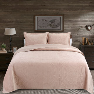 Boutique Blanche pink cotton king size bed spread 3 pc set
