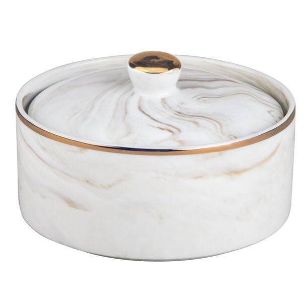 La Mesa beige marble date bowl with lid 13*9 cm image number 7