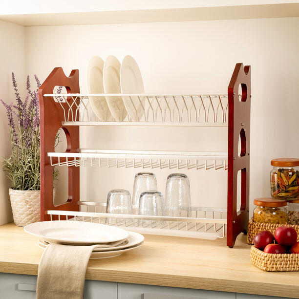 Alberto 3 Layers Rubber Wood&nbsp;With Aluminium Dish Rack image number 0