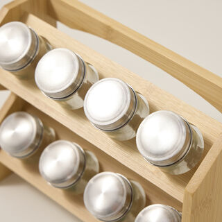 طقم برطمانات توابل 8 قطع مع رف خشبي