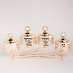 4 pieces Round Food Warmer Set With Candle Stand Gold 5" image number 1