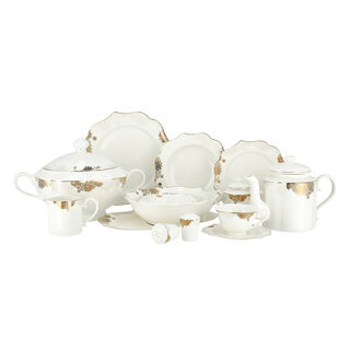 La Mesa gold /grey bone porcelain dinner set 47 pcs