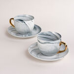 La Mesa Tea Cup & Saucer Set 12 Pieces Grey Marble With Gold image number 1
