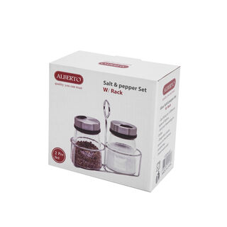 Alberto 2 Prieces Glass Salt And Pepper Set With Stand