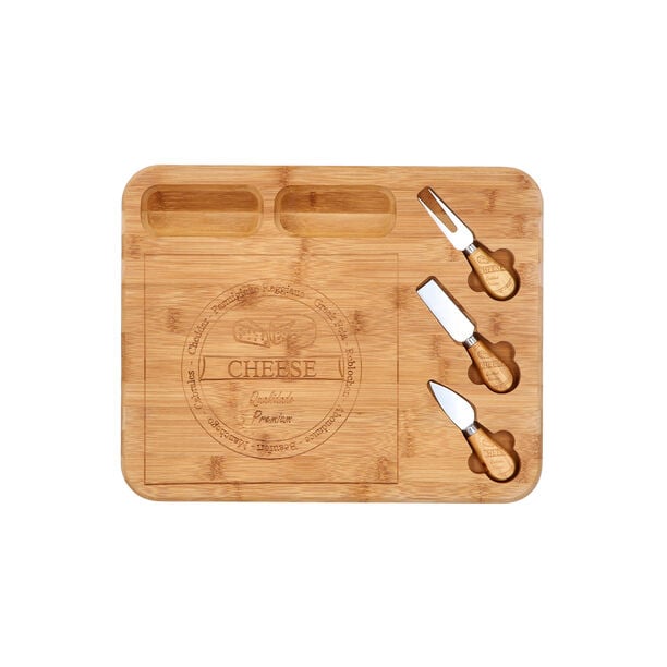 Alberto bamboo cutting board with 3 cheese knives 40*32*2.5 cm image number 0