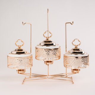 3 pieces Round Food Warmer Set With Candle Stand