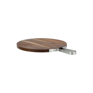 Acacia Wood Round Serving Tray With Steel Handle