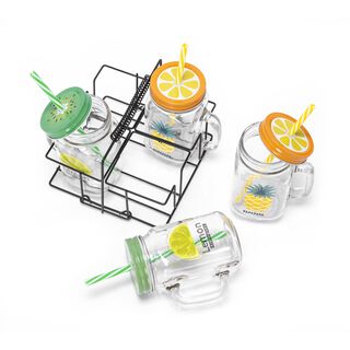 Alberto 4Pcs Glass Mug With Metal Holder V:450Ml Summer Design
