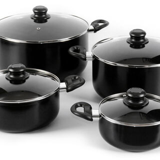 Alberto Nonstick Cookware Set&nbsp;&nbsp; W/Glass Lid&nbsp; 8Pcs Set&nbsp; Black Color (18/22/26/30Cm)