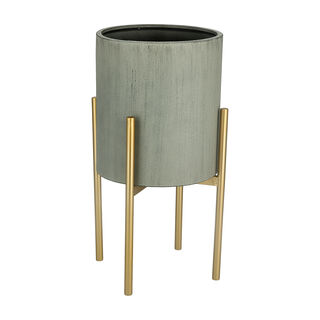 Metal Planter With Gold Legs Grey Dia 25X HT: 50 CM