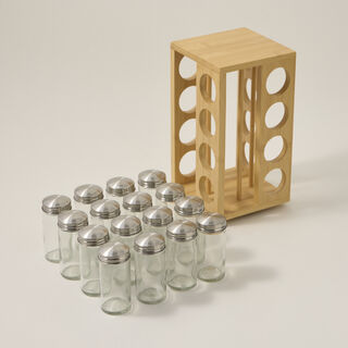 طقم برطمانات توابل 16 قطعة بحامل بامبو