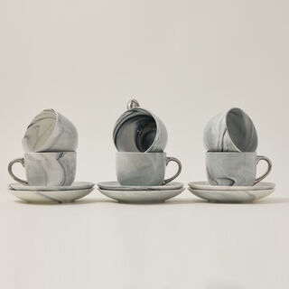 La Mesa Marble W Silver 12 Tea Cup&Saucer 200 Cc