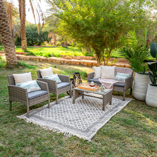 4 Pieces Set Natural Rattan Grey