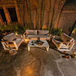 طقم جلسة خارجية من الألمنيوم والجلد مع طاولة قهوة مكون من 4 قطع بيج فاتج image number 3