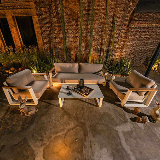 طقم جلسة خارجية من الألمنيوم والجلد مع طاولة قهوة مكون من 4 قطع بيج فاتج image number 3