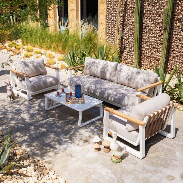 طقم جلسة خارجية من الألمنيوم والجلد مع طاولة قهوة مكون من 4 قطع بيج فاتج image number 0