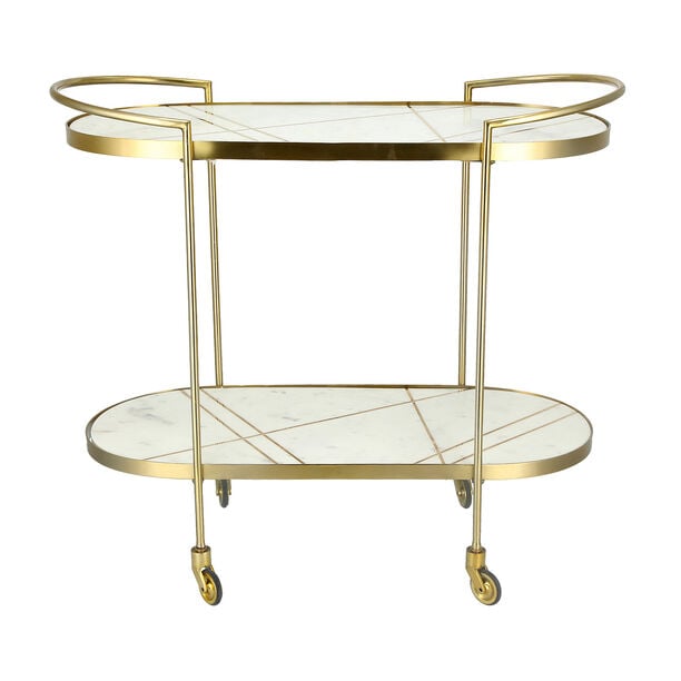 Gold And White 2 Tier Marble Serving Trolley 85*36*76 Cm image number 1