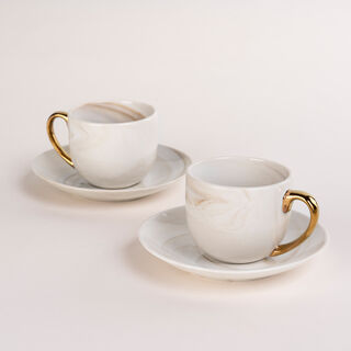 طقم أكواب قهوة رخام بمسكة ذهبية 12 قطعة من لاميسا