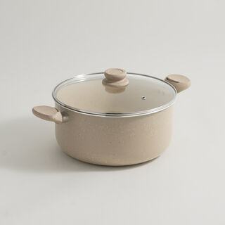 Alberto aluminum cooking pot with glass lid 8.5L, cream