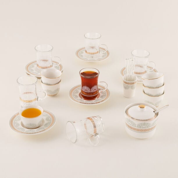 Tea And Coffee Set 28 Pieces Porcelain Silver And Gold  image number 8