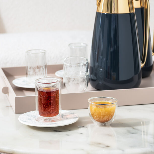 Dallaty white porcelain and glass Tea and coffee cups set 18 pcs image number 5