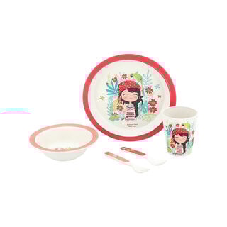 Alberto 5 pieces fiber bamboo kids dinner set jungle girl design
