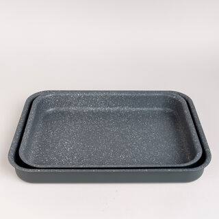 Alberto 2 Pieces Rectangle Forged Aluminum Roaster Set Dark Grey Color